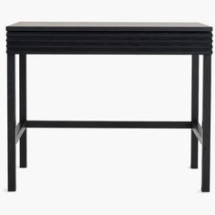 an end table with black wood and metal legs