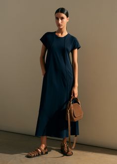 Slub Jersey Midi Swing Dress Navy Cotton T-shirt Dress For Everyday, Fashion Me, Ankle Sleeve, Womenswear Fashion, Navy Women, Crop Shirt, Swing Dress, Dress Collection, Online Boutique