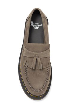 A fringe detailed upper elevates this cult-classic tassel loafer, updated with a comfortable AirWair sole and yellow branding signature to the always cool Dr. 1 1/4" heel Leather upper/textile lining/rubber sole Imported Men’s Loafers, Mens Fashion 40 Year Old, Tuff Outfits, Yellow Branding, Dr Martens Loafers, Dr Martens Adrian, Masculine Clothing, Gents Shoes, Lesbian Fashion