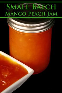 small batch mango peach jam in a glass jar