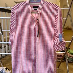 Men’s Linen Striped Red And White Button Down Shirt Size Small With Tags Red Casual Shirt With Placket, Casual Red Shirt With Placket, Zara Red Summer Shirt, White Button Down Shirt, Mens Linen, Zara Shirt, White Button Down, Casual Shirts For Men, Casual Button Down Shirts