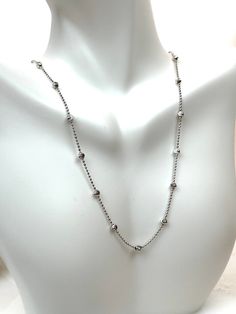 "Everyday chain/necklace, Diamond cut ball chain with beads, rhodium 925 sterling silver chain available 16\", 20\" and 30\" long My jewelry will be wrapped in a beautiful gift box ready to gift. Jewelry care Take off your jewelery when sleeping, swimming, bathing, doing sports or anything which could lead to damage. Avoid contact with perfume, hairspray and other chemicals. Use water with soap to clean your jewelry. Please visitor my entire storefront collection at: https://www.etsy.com/shop/Fo Elegant Silver Chain Necklace With Ball Chain, Elegant Silver Ball Chain Necklace, Elegant Silver Necklace With Ball Chain, Silver Sterling Station Necklace With Delicate Chain, Sterling Silver Necklace With Beaded Chain In White Gold, Delicate Sterling Silver Station Necklace, Sterling Silver White Gold Necklace With Beaded Chain, White Gold Ball Chain Necklace Gift, White Gold Sterling Silver Necklace With Beaded Chain