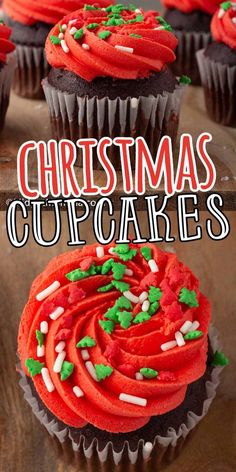 Chocolate Christmas Cupcakes. If you are looking for an easy to make christmas cupcake this recipe is perfect. Easy Homemade chocolate cupcakes, with easy red buttercream frosting and topped with sprinkles. The perfect easy Christmas dessert! Red Buttercream Frosting, Chocolate Christmas Cupcakes, Red Buttercream, Easy Cupcake Recipe, Easy Christmas Dessert, Homemade Chocolate Cupcakes, Baker's Rack, Easy Cupcake Recipes