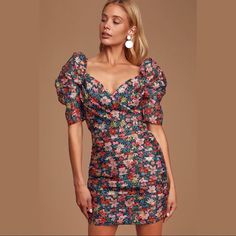 C/Meo (Cameo) Collective Women's And Ever More Puff Sleeve Mini Dress Pump Up The Volume On Your Usual Floral Dress With This Pretty Mini. Exaggerated Puff Sleeves Contrast With A Tailored Bodice And Bring Something Extra To This Silhouette. Fabric: Lightweight, Non-Stretch Weave Floral Print Ruched Detailing Throughout Mini Dress Cut With Short Puff Sleeves Sweetheart Neckline Hidden Zip At Back Shell: 100% Polyester Lining: 100% Polyester Wash Cold Or Dry Clean Color: Black Garden Floral Puff Sleeve Bodycon Dress, Pretty Midi Dresses, Head Over Heels In Love, Ruched Mini Skirt, Bodycon Dress With Sleeves, Sleeve Bodycon Dress, Head Over Heels, Mod Dress, Puffed Sleeves Dress