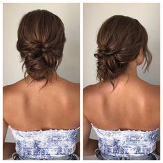 the back of a woman's head with hair styled into a low bun and braid