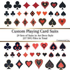 an image of playing card suits with different colors and shapes on the front, back and sides