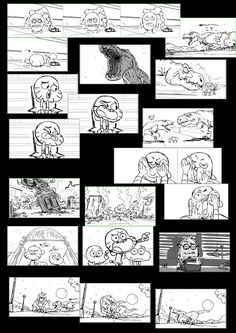 an animation storyboard with many different scenes and characters in it, including the character's