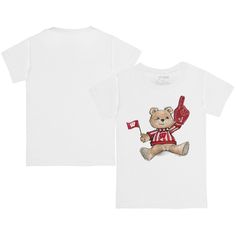 Keep your young Wisconsin Badgers fan moving all day long with this Teddy T-Shirt from Tiny Turnip. With a fun screen printed design, your kiddo will look forward to every game day when they rock this sweet Wisconsin Badgers tee. The lightweight breathable materialis sure to make this tee one of their favorites. Cotton Short Sleeve T-shirt With Mascot, Fan Apparel T-shirt With Mascot, Sports Fan T-shirt With Mascot For Fan Merchandise, Fan Apparel T-shirt With Front Print, Mascot T-shirt For Fans, Short Sleeve, Cotton Crew Neck T-shirt With Mascot, White Mascot T-shirt For Game Day, White Mascot T-shirt For Fans, School Spirit White T-shirt With Mascot