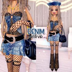 DTI Outfit roblox Dress to Impress Y2K Denim Denim On Denim Outfit Y2k, Cute Dress To Impress Outfits Vip, Di Jeans And Denim Outfit, Denim Dti Outfits, Dti Y2k Outfit Ideas Non Vip, Dti Outfit Jeans And Denim Theme, Dit Model Photoshoot Outfits, Y2k Fashion Dress To Impress, Jeans And Denim Outfit