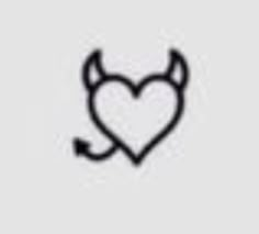 a heart with horns drawn on it and the word love is written in black ink