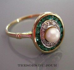 Edwardian Engagement Ring 'Chantilly' EMERALD PEARL Halo Engagement RING Art Deco Engagement Ring Diamond Emerald Ring Platinum Vintage Ring by TresorsDuJour on Etsy https://www.etsy.com/listing/231225242/edwardian-engagement-ring-chantilly Pearl Halo Engagement Ring, Pearl Halo, Edwardian Engagement Ring, Pearl Engagement Ring, Edwardian Art, Engagement Rings Vintage Halo, Art Deco Engagement, Deco Engagement Ring, Deco Jewelry