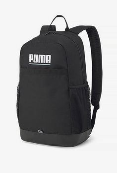 a black backpack with the word puma printed on it's front and back