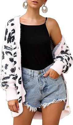 BTFBM Women Fashion Leopard Print Button Down Long Sleeve Soft Loose Knit Sweater Cardigan Coat Fall Winter Outwear Indie Outfits #fashion #style #indie #outfits #indieoutfits Jersey Fashion, Fluffy Cardigan, Women Long Cardigan