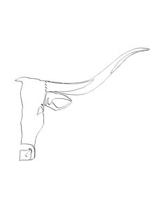 a drawing of a cow's head on a white background with one long horn