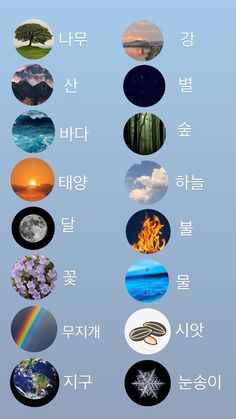 a poster with many different pictures and words in korean characters on it's side