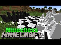 an image of a chess game with the words minecraft on it and several black and white pieces