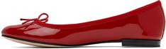 Patent leather ballerina flats in red. · Bow accent at vamp · Grosgrain trim at collar · Logo printed at leather footbed · Cotton twill lining · Leather sole with treaded rubber injection Supplier color: Flamme Repetto Red Flats, Repetto Camille Ballerina, Repetto Dance Bag, Red Ballerina Flats, Red Leather Slip-on Ballet Flats, Ballerina Flats, Personal Shopping, Womens Flats, Flat Shoes Women