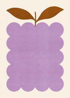 an apple with two leaves on it is shown in purple and brown colors, against a white background