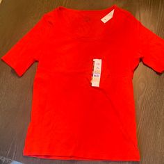 This Red Shirt Is Brand New With Tags. It Has Above The Elbow Sleeves. Red Stretch Shirt For Summer, Red Stretch Short Sleeve Shirt, Red Stretch Crew Neck Shirt, Paisley Color, Tan Shirt, White Short Sleeve Shirt, Beige Shirt, Womens Black Shorts, Balloon Sleeve Top