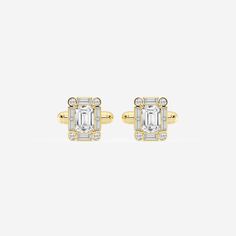 5 1/2 ctw Emerald Lab Grown Diamond Framed Cufflinks 14K Yellow Gold FG, VS2+ Diamond Frame, Pearl And Diamond Earrings, Emerald Color, Diamond Chain, Pearl Diamond, 2 Carat, Emerald Diamond, Colored Diamonds, Lab Grown