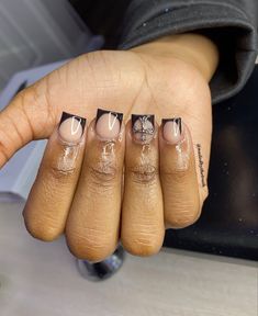 Black Square Acrylic Nails Short, Short Actinic Nails, Short Nails With Cross Charm, Nails Short Black Women, Short Nails Overlay, Nails For Braiders, Short Nails French Ideas, X Short Nails, Short Black Frenchies