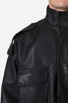 developed in Los Angeles, the PU Cropped M65 Jacket is designed with an oversized fit and features a cropped body, extended sleeves, zipper placket, cargo style pockets on the front, contstructed from a faux leather fabric, and finished with epaulettes at the shoulder and straps at the wrists. Details oversized fit 100% polyester Model is 6’0, 140 lbs and wears a size medium M65 Jacket, Zipper Placket, 140 Lbs, Sherpa Pullover, Cargo Style, Faux Leather Fabric, Denim Flares, Black 7, Green Sweater