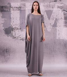 Gray dress/ extravagant loose dress/ long asymmetric dress/ plus size tunic, oversize maxi dress/ lo Flowy Lagenlook Maxi Dress, Lagenlook Short Sleeve Maxi Dress For Summer, Flowy Long Lagenlook Maxi Dress, Flowy Maxi Dress With Batwing Sleeves, Oversized Maxi Dress With Asymmetrical Hem For Summer, Oversized Lagenlook Maxi Dress, Elegant Oversized Short Sleeve Maxi Dress, Oversized Maxi Dress, Dress Extravagant