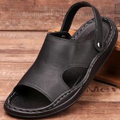 Summer Soft Leather Mature Men's Concise Simple Breathable Outdoor Non-slip Beach Sandals  -  GeraldBlack.com Soft Sandals, Outdoor Sandals, Sandals Brown, Men's Sandals, Black 7, Mens Sandals, Black Sandals, Mens Summer, Cow Leather