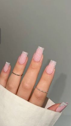 Nails Square French Tip, French Tip Nails Glitter, Square French Tip Nails, Glitter French Tip Nails, Healthy Toenails, Glitter French Nails, Nail Art Gel, Girly Acrylic Nails, French Tip Acrylic Nails