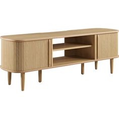 the sideboard is made out of wood and has two shelves on each side, one with