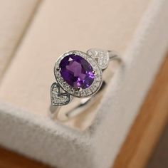 "925 Silver Plated Purple Oval Cut Cz Birthstone Ring, Fb16fa1135 Metal: 925 Sterling Silver Plated Stone: Cubic Zirconia Best Quality Available Ring Size: 6, 7, 8 Gift For Women, Christmas, Birthday, Vacation, Mother's Day, Valentine's Day, Wedding, Engagement , Bridal, Promise, Anniversary, Party Thank You For Visitng!" Pretty Wedding Rings, Silver Halo Ring, Purple Amethyst Ring, Diamond Engagement Wedding Ring, Diamond Wedding Ring, Amethyst Ring, Birthstone Ring, Black Rings, Purple Amethyst