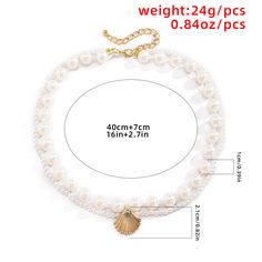 Features: Style: Fashion Occasion: Daily/Party Material: Alloy/Artificial Pearl Design: Shell Shape Pattern Type: Pearl Clavicle Chain Season: Four Seasons White Alloy Summer Jewelry, Elegant Beach Jewelry Made Of Alloy, Summer White Alloy Jewelry, White Metal Necklaces For The Beach, Summer Metal Jewelry With Pearl Chain, Trendy Alloy Beach Jewelry, Pearl Necklaces, Pearl Design, Bead Chain