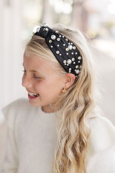 This pearl and rhinestone embellished headband is so precious your daughter won't be able to help showing her love for it! The knotted detail is also super trendy. This headband will help her complete so many different outfits! Embellished Headband, Embellished Headbands, Different Outfits, Love Her, Ribbon, Black