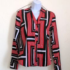 7th Avenue Red And Black Mixed Print Button Down Blouse Nwt Size S Women's Nwt, Never Used, Perfect Condition Red V-neck Blouse With Buttons, Retro Black Button-up Blouse, Trendy Red Office Blouse, Red Blouse For Office Wear, Chic Red Blouse With Buttons, Red V-neck Blouse With Button Closure, Trendy Red Blouse With Buttons, Red V-neck Shirt For Workwear, Red Trendy Blouse With Button Closure