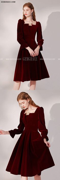 10% off now|Burgundy Pleated Velvet Retro Party Dress with Long Sleeves at GemGrace. Click to learn our pro custom-made service for wedding dress, formal dress. View Wedding Guest Dresses for more ideas. Stable shipping world-wide. Long Sleeve Velvet Dress For Dinner, Elegant Long Sleeve Velvet Dress For Party Season, Fall Velvet Dress For Formal Occasions, Long Sleeve Velvet Dress For Formal Party Season, Long Sleeve Velvet Cocktail Dress For Winter, Long Sleeve Velvet Dress For Party Season, Elegant Burgundy Velvet Party Dress, Long Sleeve Velvet Dress For Holidays, Burgundy Long Sleeve Velvet Dress