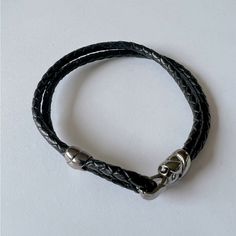 Samuel B Brand Sterling & Braided Black Leather Loop Bracelet, 8” And Never Worn. Perfect As An Every Day Piece Or Special Occasion! Formal Black Leather Braided Bracelets, Black Leather Jewelry With Palladium Hardware, Elegant Black Braided Bracelet For Formal Occasions, Formal Black Braided Bracelets With Stainless Steel Clasp, Formal Black Braided Bracelet With Stainless Steel Clasp, Black Leather Bracelet With Palladium Hardware For Formal, Black Leather Bracelet With Palladium Hardware For Formal Occasions, Luxury Black Leather Bracelet With Palladium Hardware, Classic Black Bracelets As Fashion Accessory