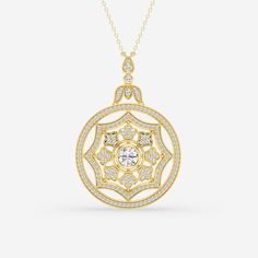 2 ctw Round Lab Grown Diamond Vintage Fashion Pendant 14K Yellow Gold FG, VS2+ Luxury Diamond Medallion Necklace, Luxury Brilliant Cut Medallion Necklace, Jewellery Box Making, Fashion Pendant, Yellow Gold Chain, Sustainable Jewelry, Vintage Diamond, 1 Carat, Exclusive Designs