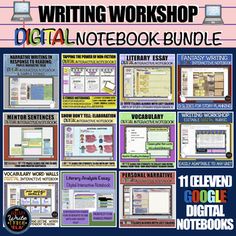 writing workshop digital notebook bundle for students to use on the internet and in printable materials