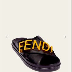 Fendi Resort Sandals In Calf Leather With Golden Logo Lettering This Shoes Is A Designer Size 38.5 And Fits Like A 7.5 0.17 In / 5 Mm Flatform Heel Open Toe Crisscross Vamp Slide Style Rubber Outsole Lining: Leather Made In Italy Modern Sandals With Logo For Summer, Luxury Summer Sandals With Logo, Chic Open Toe Sandals With Logo, Modern Logo Sandals For Summer, Designer Slides With Leather Sole, Designer Leather Sandals With Logo, Black Designer Sandals With Logo, Chic Logo Sandals For Summer, Chic Summer Sandals With Logo