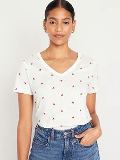 EveryWear V-Neck Printed T-Shirt for Women | Old Navy Casual White V-neck Short Sleeve Top, Trendy V-neck T-shirt With Graphic Print, Casual Cotton V-neck T-shirt, Relaxed Fit V-neck Graphic Tee, White Relaxed Fit V-neck Short Sleeve Top, Casual White V-neck Top, White V-neck Casual Top, Cotton V-neck Tops With Graphic Print, Summer Graphic Tee V-neck T-shirt