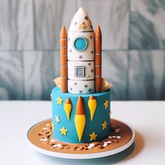 a cake made to look like a rocket ship