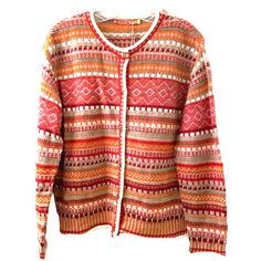 Kuna Animo Short Cardigan Nwt Western Native American Design Please Read. Cardigan Is Beautifully Well Made. One Small Defect Is A Small Hole By One Of The Buttons. As Pictured. I Think It Can Be Fixed By A Professional Knitter. Aside From That, The Sweater Is New And Beautiful. Red Fair Isle Pattern Cardigan For Fall, Red Fair Isle Cardigan For Fall, Native American Design, Short Cardigan, American Design, Orange Red, Alpaca, Native American, Sweaters & Cardigans