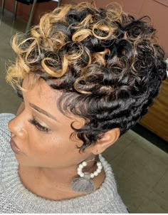 Fingerwave Curls Black Women, Curly 27 Piece Quick Weave Hairstyles, Short Fingerwave Styles, Short Curly Quick Weave Hairstyles, Fingerwaves For Black Women, Short Hair Cuts For Black Women Relaxed, Fingerwaves Short Hair Black Pixie Cuts, Finger Waves For Black Women, Women Bob Haircut