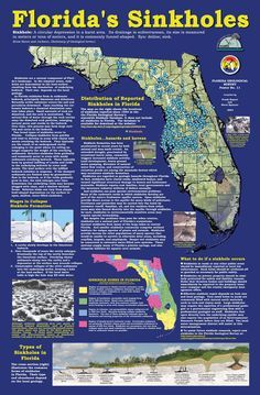 the florida's sinkholes poster with information about their location and features in it