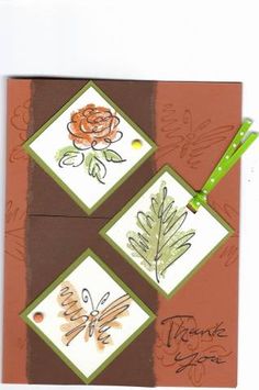 three cards with flowers and leaves on them, one has a green marker in the middle