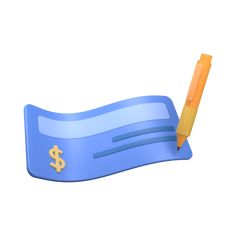 a blue plastic business card holder with a dollar sign on it and a yellow pen