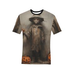 Get ready to stand out this Halloween with our Scary Ghoul All Over Print T-Shirt! Available in men's, women's, and unisex sizes, these graphic tees feature unique and bold designs that are sure to make a statement. Our shirts are printed in the USA and will arrive within 3-10 business days. As they are made to order, your shirt will be printed just for you, or for the lucky person you're gifting it to! Made from 100% super soft polyester, our shirts have a loose fit for ultimate comfort. Please refer to our size chart for exact measurements, and keep in mind that if you're ordering as a woman, or for a woman, you may want to size down. This lightweight shirt weighs approximately 8.75oz and is designed with a round neck and short sleeves. It's also easy to clean and dry, making it the perf Halloween Fan Merchandise T-shirt With Sublimation Print, Sublimation Print T-shirt For Fall Streetwear, Halloween Graphic Print Relaxed Fit T-shirt, Horror Themed Short Sleeve T-shirt For Fall, Halloween Fan Merchandise T-shirt With Relaxed Fit, Halloween Short Sleeve Top With Front Print, Halloween Front Print Short Sleeve Tops, Halloween Streetwear Shirt With Sublimation Print, Halloween Streetwear Shirt With Front Print