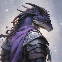 a close up of a dragon wearing armor in the snow