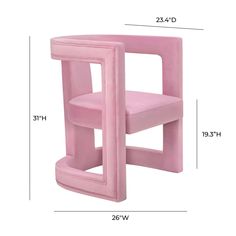 a pink chair sitting on top of a white floor