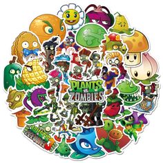 a bunch of stickers that are in the shape of a circle with plants and zombies